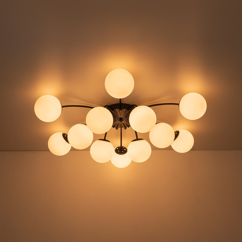 Glazen Bubble Kroonluchter 12 Lichtpunten Semi-Plafond Opaal Wit Glas Messing Chroom Zwart Moderne Hanglamp | Sulvida
