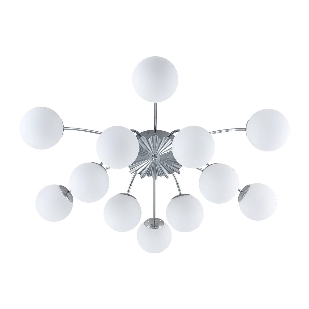 Glazen Bubble Kroonluchter 12 Lichtpunten Semi-Plafond Opaal Wit Glas Messing Chroom Zwart Moderne Hanglamp | Sulvida