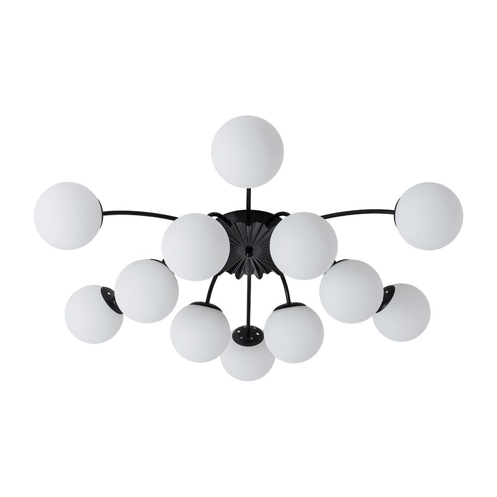 Glazen Bubble Kroonluchter 12 Lichtpunten Semi-Plafond Opaal Wit Glas Messing Chroom Zwart Moderne Hanglamp | Sulvida