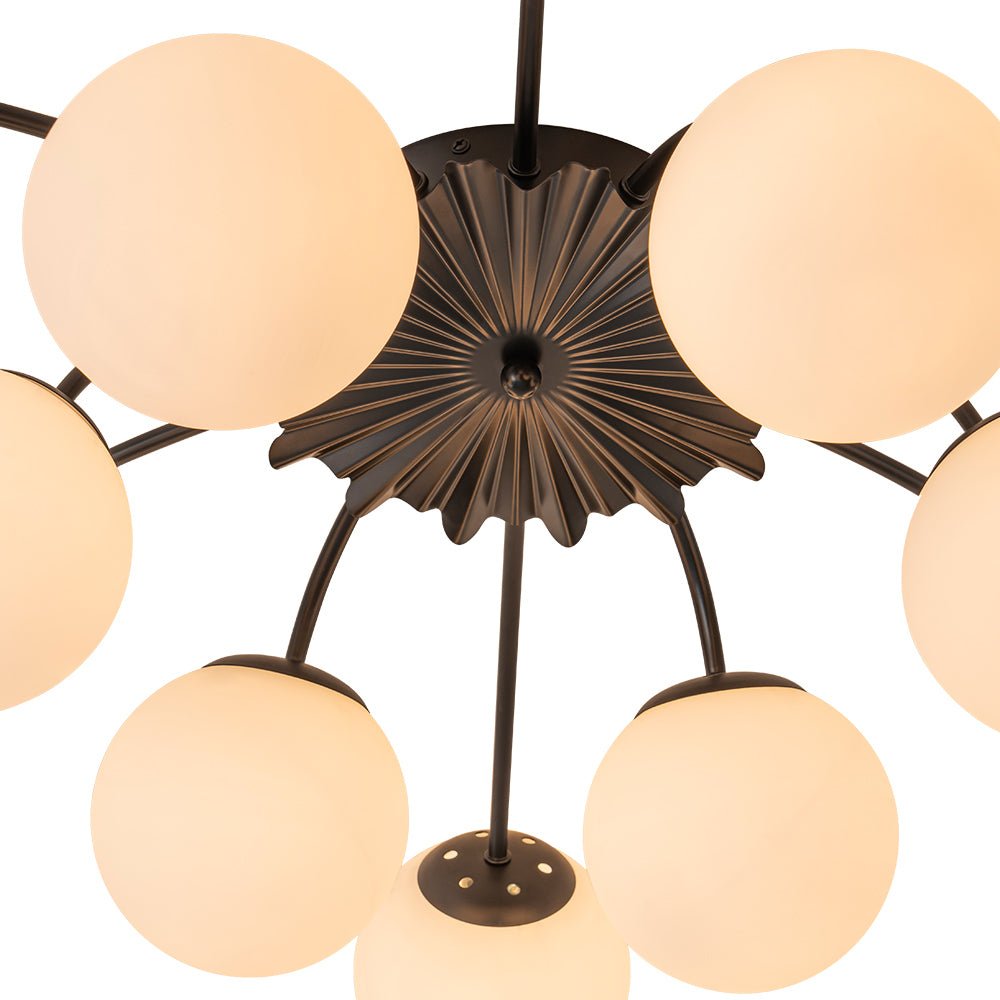 Glazen Bubble Kroonluchter 12 Lichtpunten Semi-Plafond Opaal Wit Glas Messing Chroom Zwart Moderne Hanglamp | Sulvida