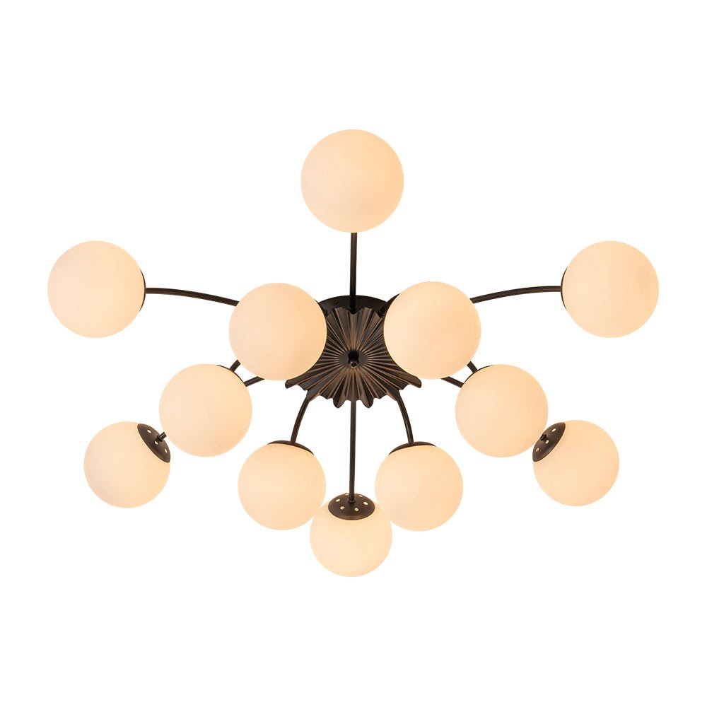 Glazen Bubble Kroonluchter 12 Lichtpunten Semi-Plafond Opaal Wit Glas Messing Chroom Zwart Moderne Hanglamp | Sulvida