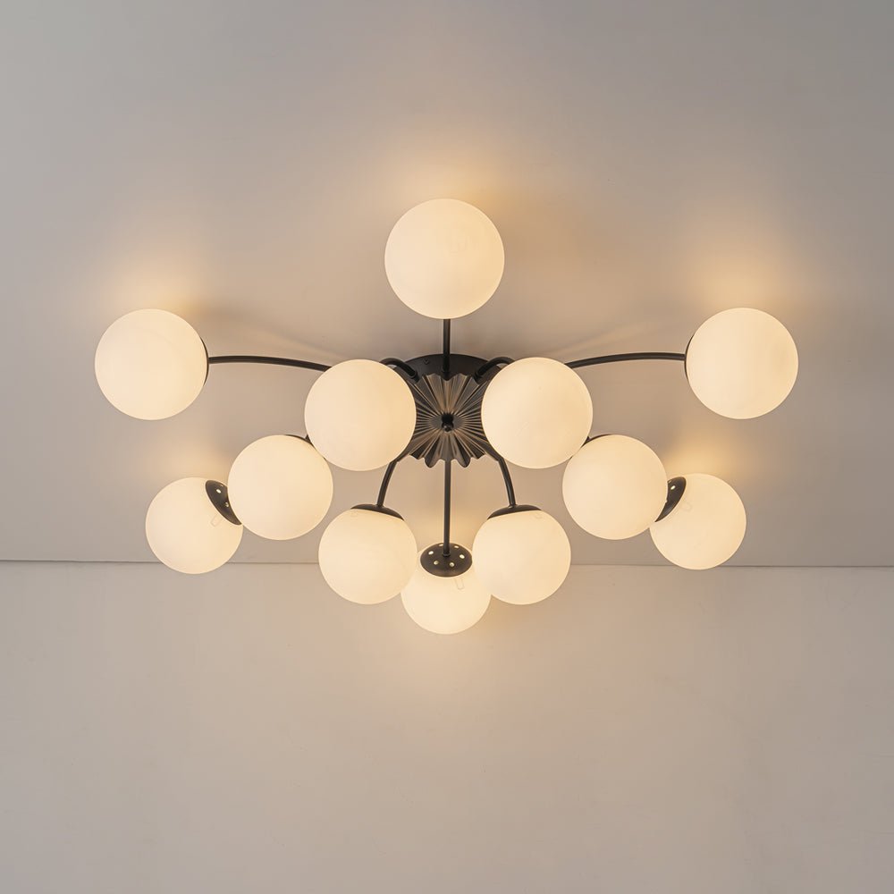 Glazen Bubble Kroonluchter 12 Lichtpunten Semi-Plafond Opaal Wit Glas Messing Chroom Zwart Moderne Hanglamp | Sulvida