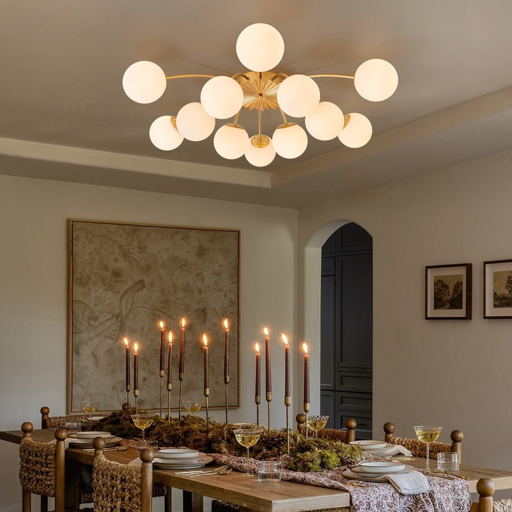 Glazen Bubble Kroonluchter 12 Lichtpunten Semi-Plafond Opaal Wit Glas Messing Chroom Zwart Moderne Hanglamp | Sulvida