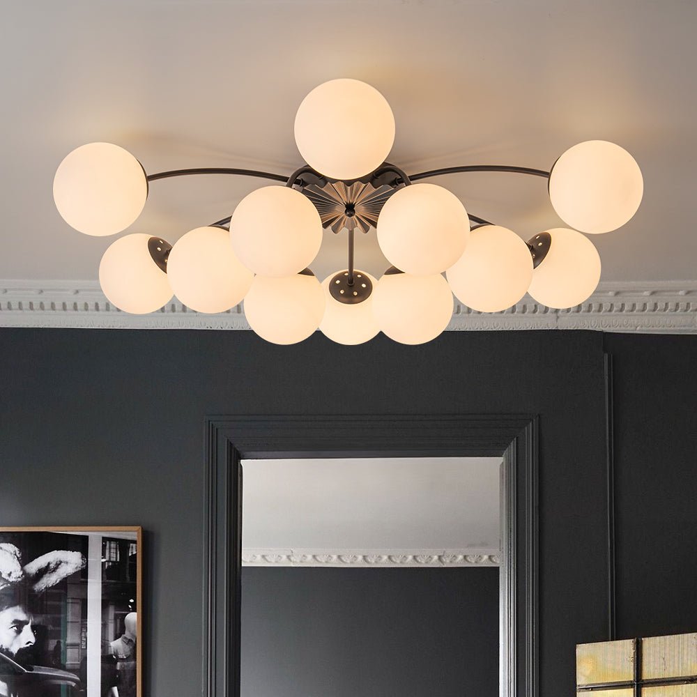 Glazen Bubble Kroonluchter 12 Lichtpunten Semi-Plafond Opaal Wit Glas Messing Chroom Zwart Moderne Hanglamp | Sulvida