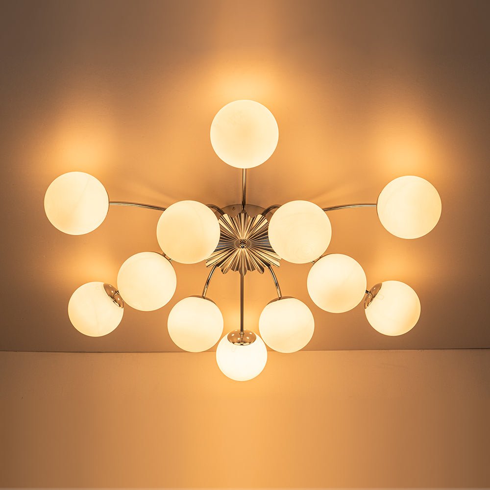 Glazen Bubble Kroonluchter 12 Lichtpunten Semi-Plafond Opaal Wit Glas Messing Chroom Zwart Moderne Hanglamp | Sulvida