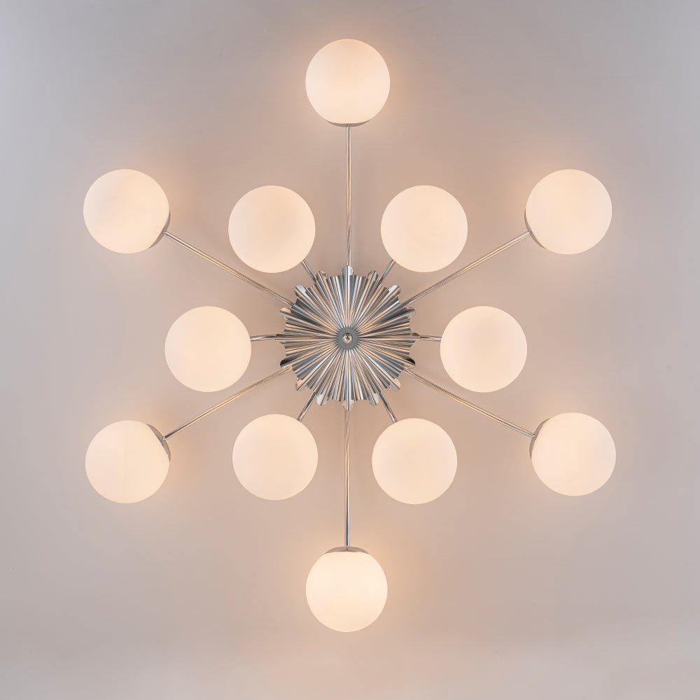 Glazen Bubble Kroonluchter 12 Lichtpunten Semi-Plafond Opaal Wit Glas Messing Chroom Zwart Moderne Hanglamp | Sulvida