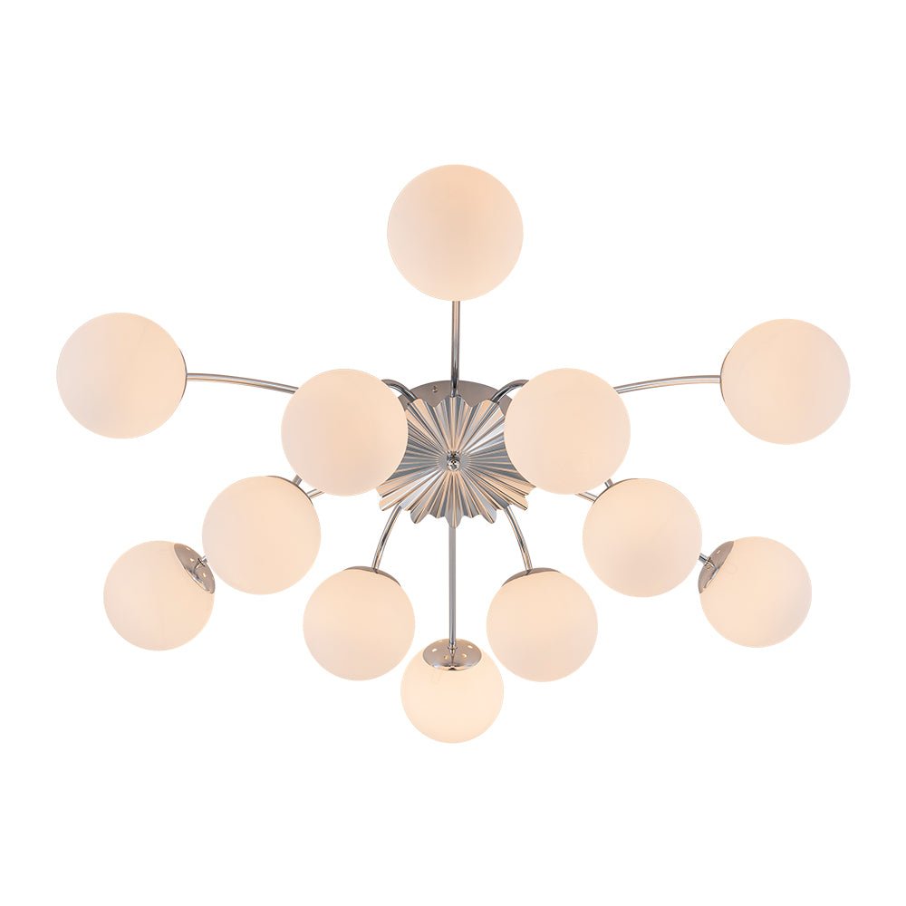 Glazen Bubble Kroonluchter 12 Lichtpunten Semi-Plafond Opaal Wit Glas Messing Chroom Zwart Moderne Hanglamp | Sulvida