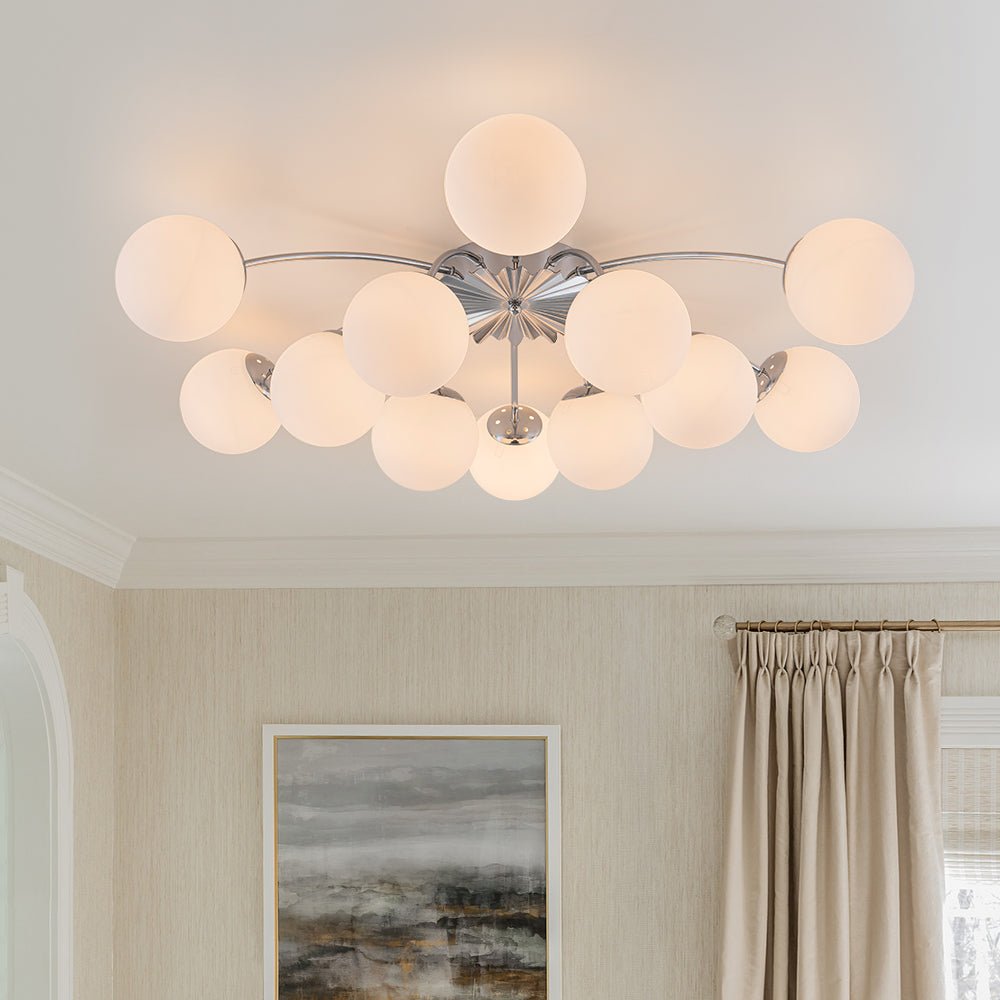 Glazen Bubble Kroonluchter 12 Lichtpunten Semi-Plafond Opaal Wit Glas Messing Chroom Zwart Moderne Hanglamp | Sulvida