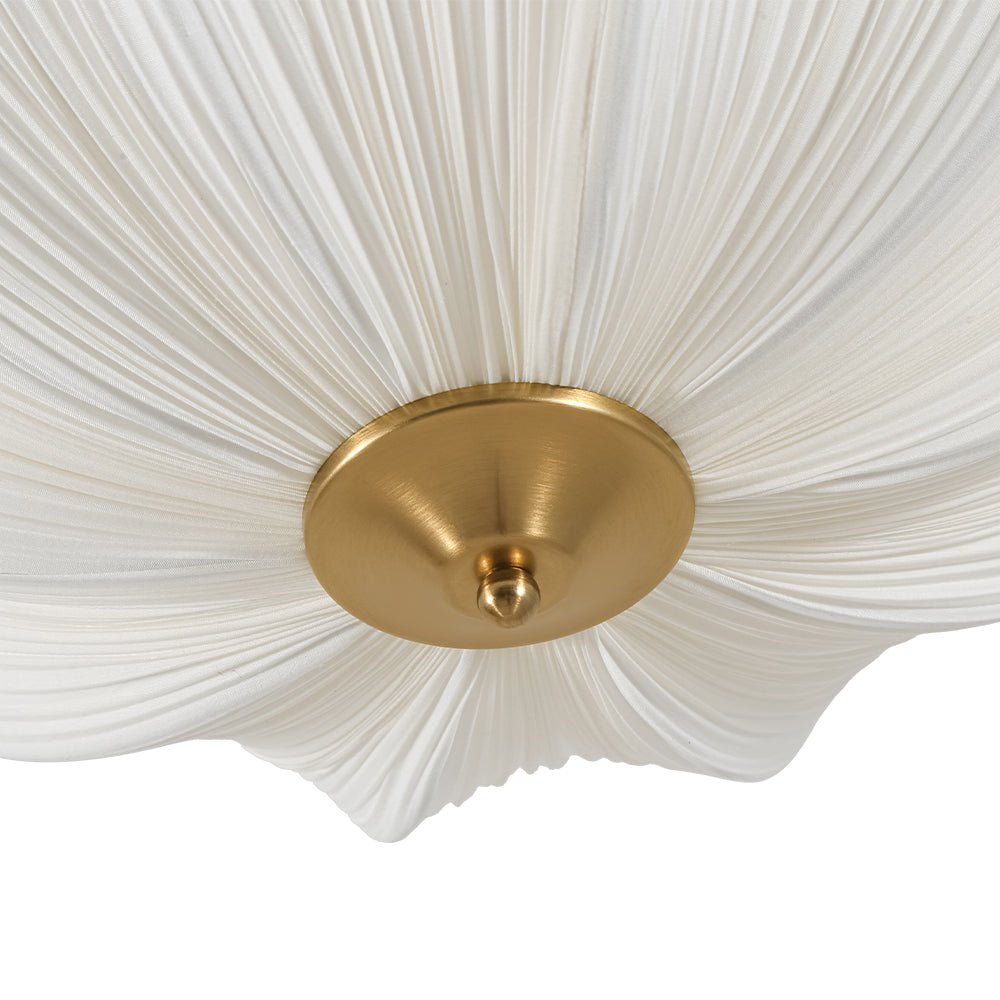 Plafondlamp plissé ivoor stof bloem 3 lichtpunten E26 mat messing mid-century modern design woonkamer slaapkamer | Sulvida