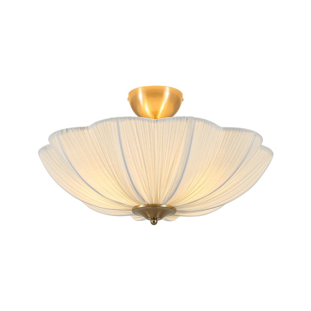 Plafondlamp plissé ivoor stof bloem 3 lichtpunten E26 mat messing mid-century modern design woonkamer slaapkamer | Sulvida