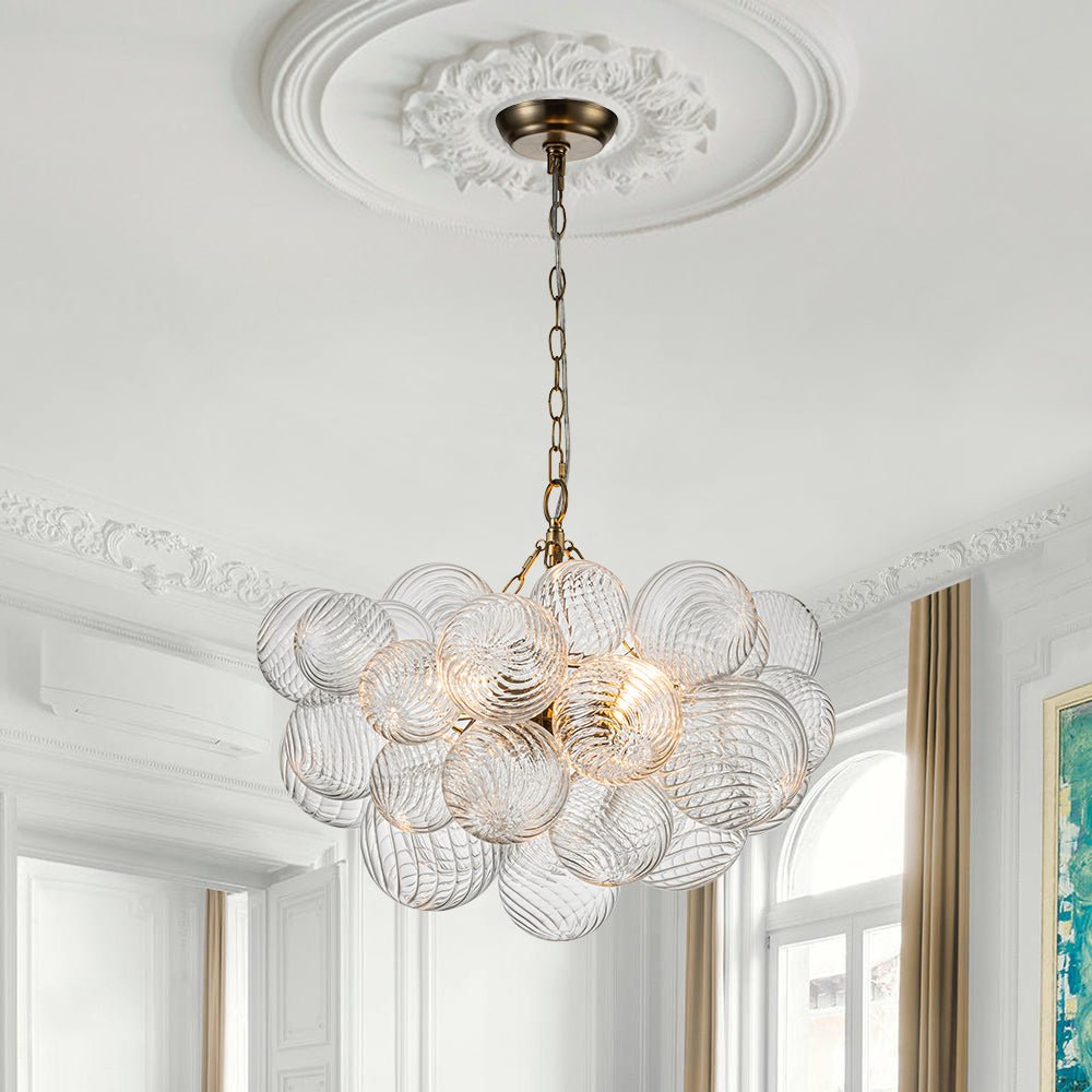 Glazen Bollenkroonluchter Geribbeld Glas 3 of 8 Lichtpunten Hanglamp Messing Nikkel Zwart Dimbaar Eetkamer | Sulvida