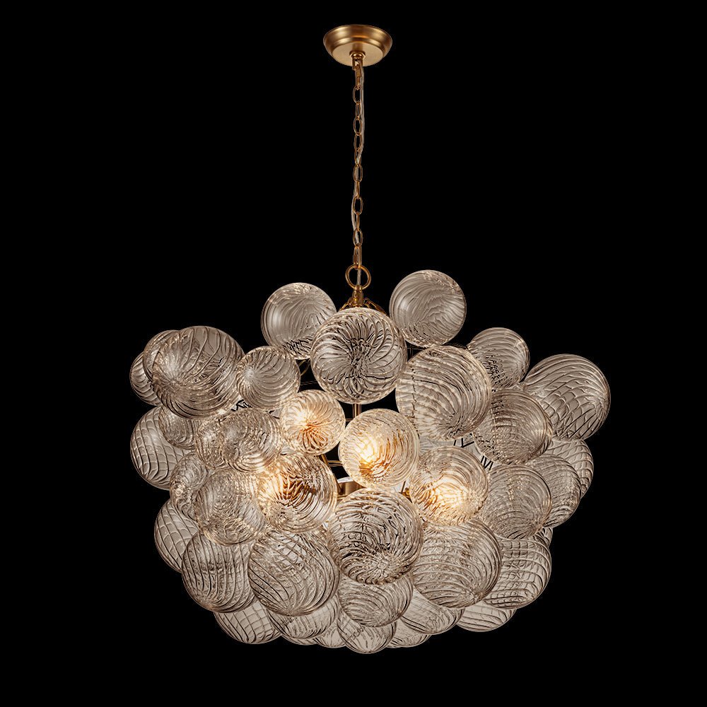 Glazen Bollenkroonluchter Geribbeld Glas 3 of 8 Lichtpunten Hanglamp Messing Nikkel Zwart Dimbaar Eetkamer | Sulvida