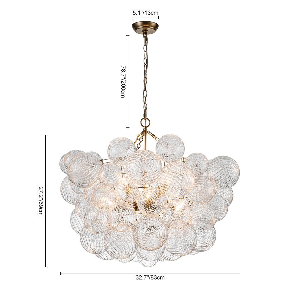 Glazen Bollenkroonluchter Geribbeld Glas 3 of 8 Lichtpunten Hanglamp Messing Nikkel Zwart Dimbaar Eetkamer | Sulvida