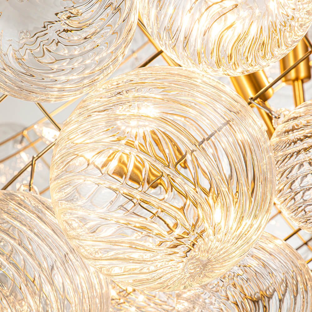 Glazen Bollenkroonluchter Geribbeld Glas 3 of 8 Lichtpunten Hanglamp Messing Nikkel Zwart Dimbaar Eetkamer | Sulvida