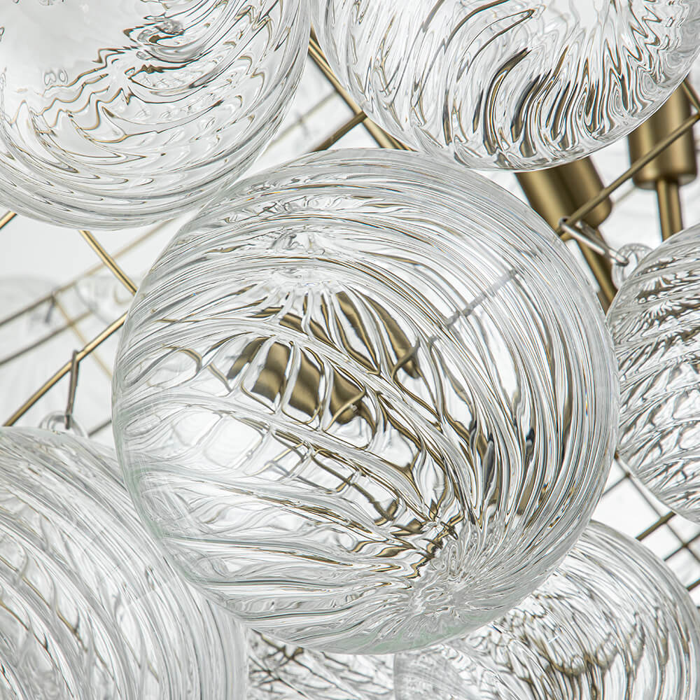 Glazen Bollenkroonluchter Geribbeld Glas 3 of 8 Lichtpunten Hanglamp Messing Nikkel Zwart Dimbaar Eetkamer | Sulvida