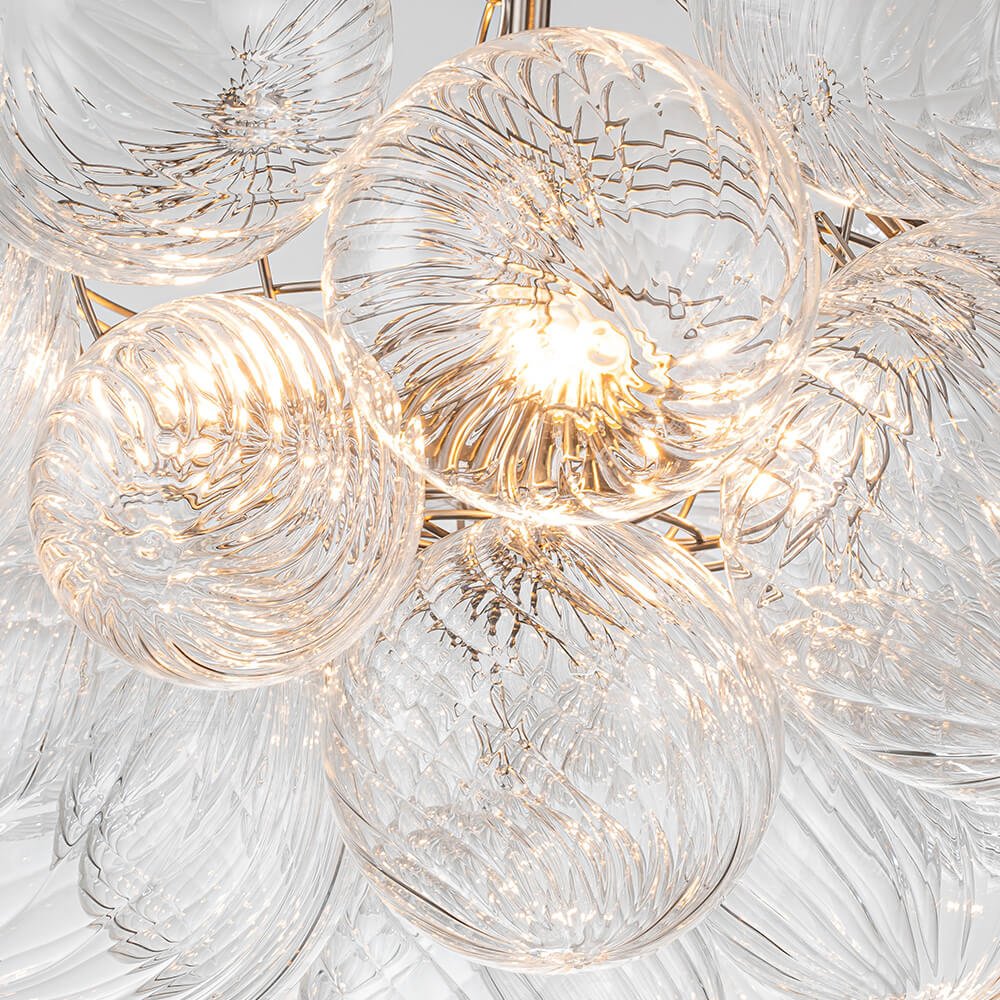 Glazen Bollenkroonluchter Geribbeld Glas 3 of 8 Lichtpunten Hanglamp Messing Nikkel Zwart Dimbaar Eetkamer | Sulvida