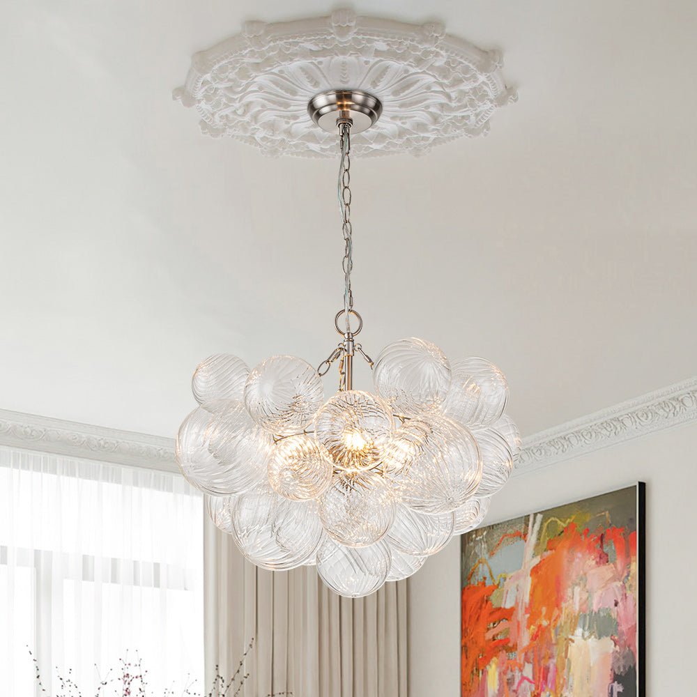 Glazen Bollenkroonluchter Geribbeld Glas 3 of 8 Lichtpunten Hanglamp Messing Nikkel Zwart Dimbaar Eetkamer | Sulvida
