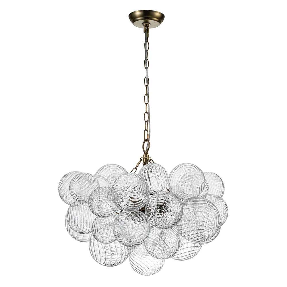 Glazen Bollenkroonluchter Geribbeld Glas 3 of 8 Lichtpunten Hanglamp Messing Nikkel Zwart Dimbaar Eetkamer | Sulvida