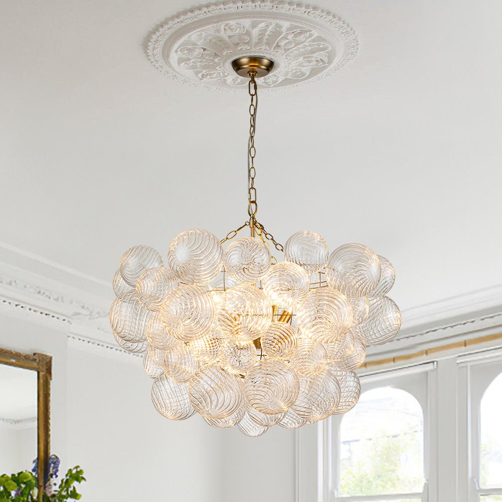 Glazen Bollenkroonluchter Geribbeld Glas 3 of 8 Lichtpunten Hanglamp Messing Nikkel Zwart Dimbaar Eetkamer | Sulvida