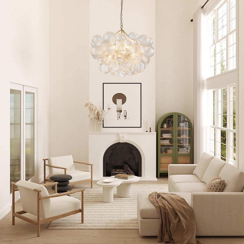 Glazen Bollenkroonluchter Geribbeld Glas 3 of 8 Lichtpunten Hanglamp Messing Nikkel Zwart Dimbaar Eetkamer | Sulvida
