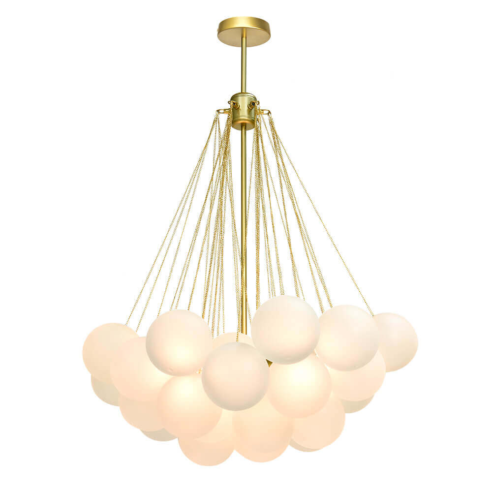 Glazen Bellenhanglamp Mat Opaal Cluster 19 of 37 Bollen Goud Zwart Modern Design Eetkamer Woonkamer E26 | Sulvida