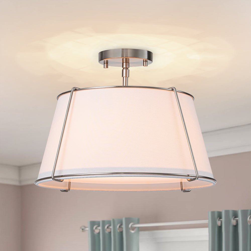 Plafondlamp Linnen Drum Vorm Messing Nikkel Semi-Flush Mount 4 Lichtpunten Klassiek Elegant Woonkamer | Sulvida