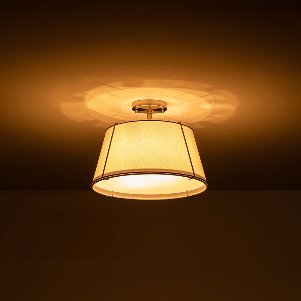 Plafondlamp Linnen Drum Vorm Messing Nikkel Semi-Flush Mount 4 Lichtpunten Klassiek Elegant Woonkamer | Sulvida