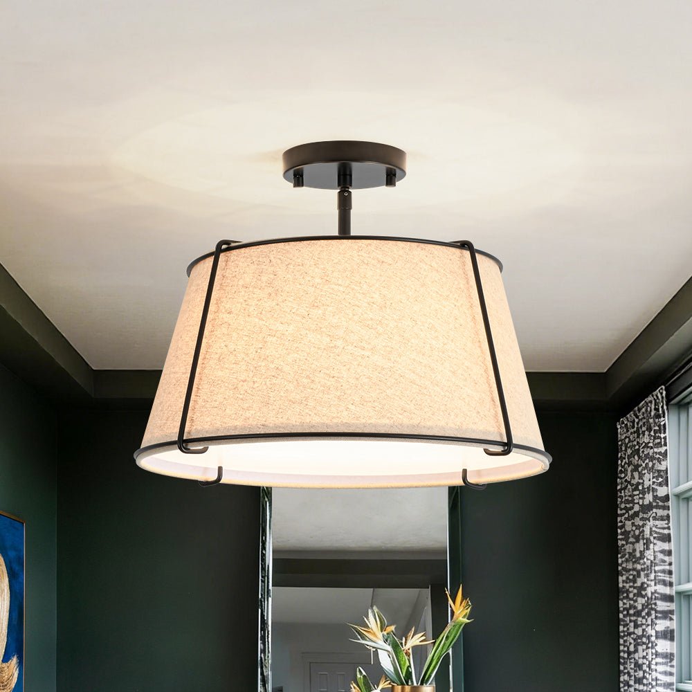 Plafondlamp Linnen Drum Vorm Messing Nikkel Semi-Flush Mount 4 Lichtpunten Klassiek Elegant Woonkamer | Sulvida