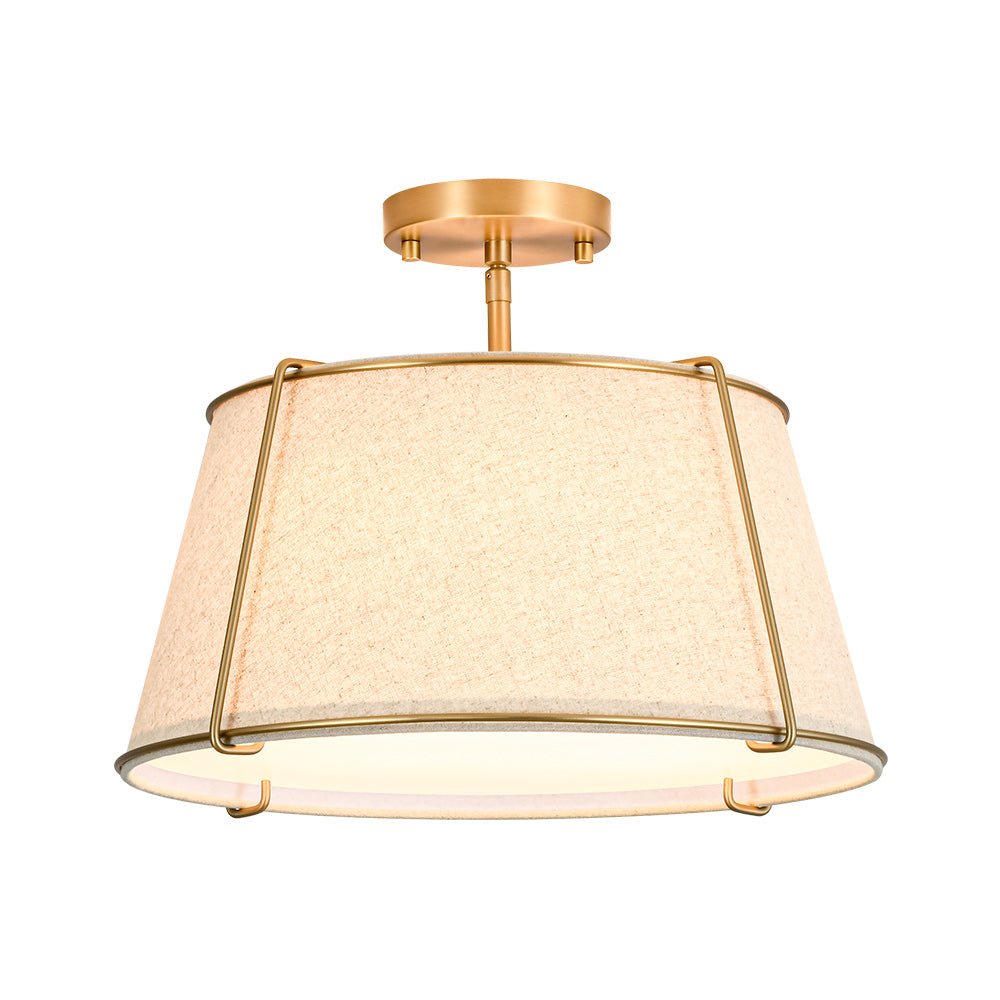Plafondlamp Linnen Drum Vorm Messing Nikkel Semi-Flush Mount 4 Lichtpunten Klassiek Elegant Woonkamer | Sulvida