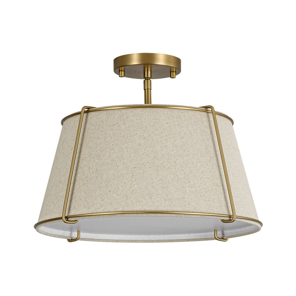 Plafondlamp Linnen Drum Vorm Messing Nikkel Semi-Flush Mount 4 Lichtpunten Klassiek Elegant Woonkamer | Sulvida