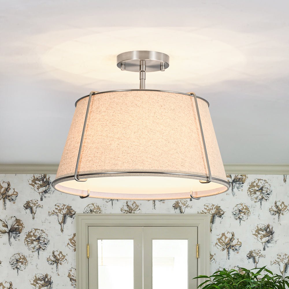 Plafondlamp Linnen Drum Vorm Messing Nikkel Semi-Flush Mount 4 Lichtpunten Klassiek Elegant Woonkamer | Sulvida