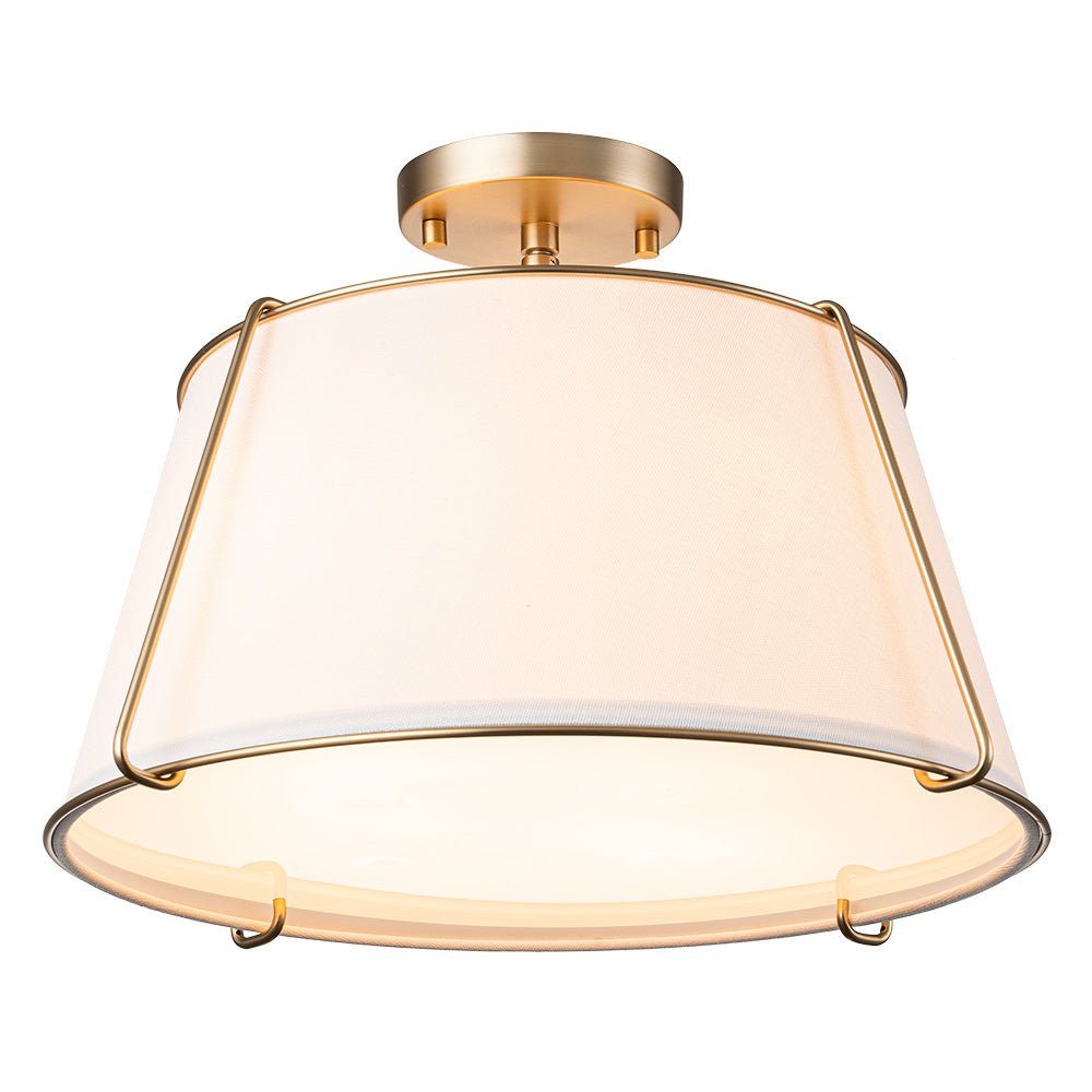 Plafondlamp Linnen Drum Vorm Messing Nikkel Semi-Flush Mount 4 Lichtpunten Klassiek Elegant Woonkamer | Sulvida