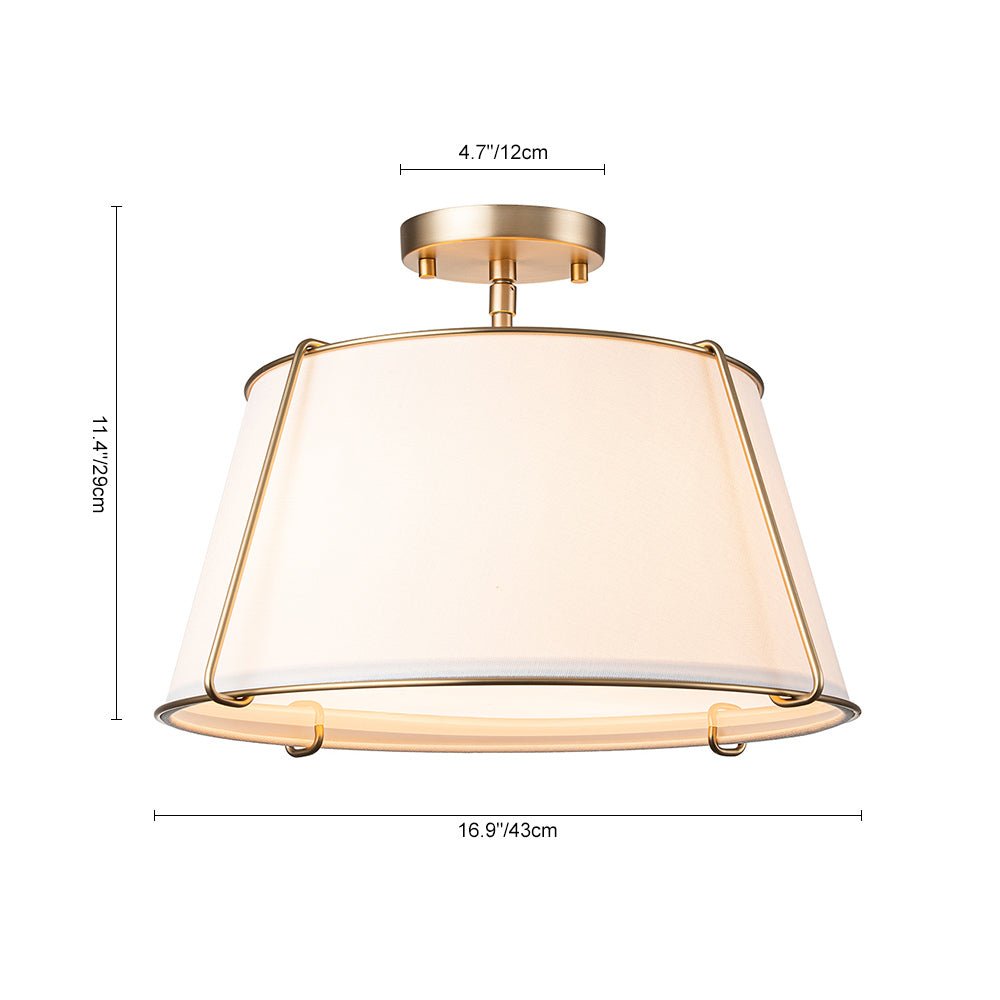 Plafondlamp Linnen Drum Vorm Messing Nikkel Semi-Flush Mount 4 Lichtpunten Klassiek Elegant Woonkamer | Sulvida