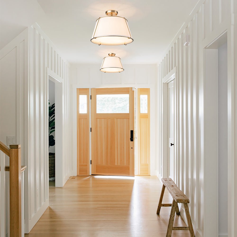 Plafondlamp Linnen Drum Vorm Messing Nikkel Semi-Flush Mount 4 Lichtpunten Klassiek Elegant Woonkamer | Sulvida