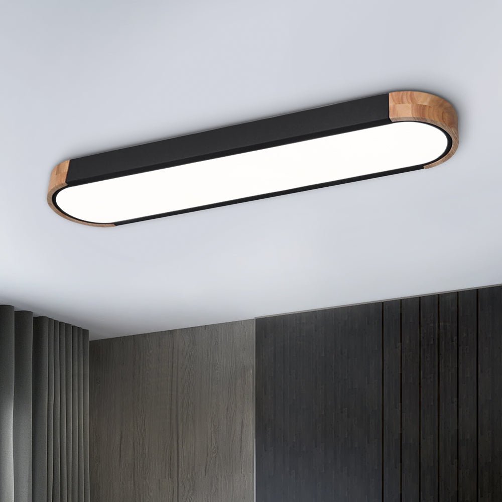Ovale plafondlamp LED dimbaar 95cm mat zwart wit grijs hout minimalistisch modern design woonkamer slaapkamer | Sulvida