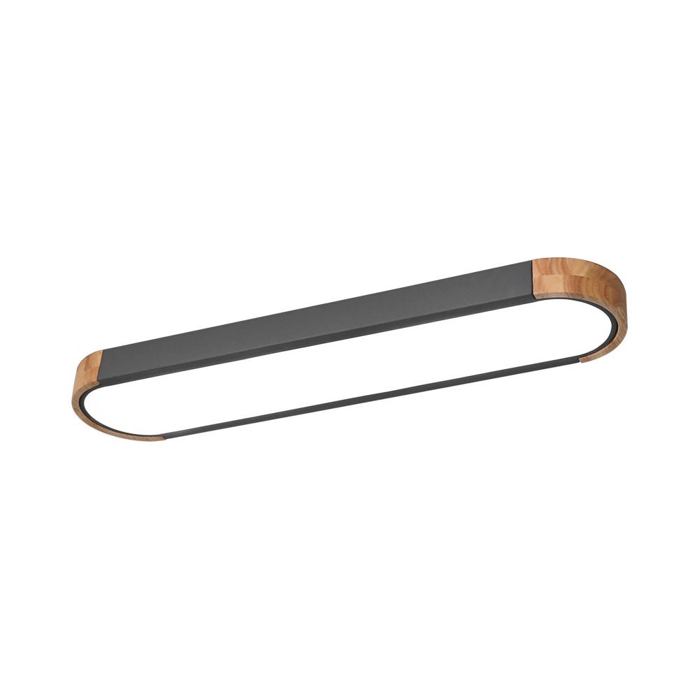 Ovale plafondlamp LED dimbaar 95cm mat zwart wit grijs hout minimalistisch modern design woonkamer slaapkamer | Sulvida