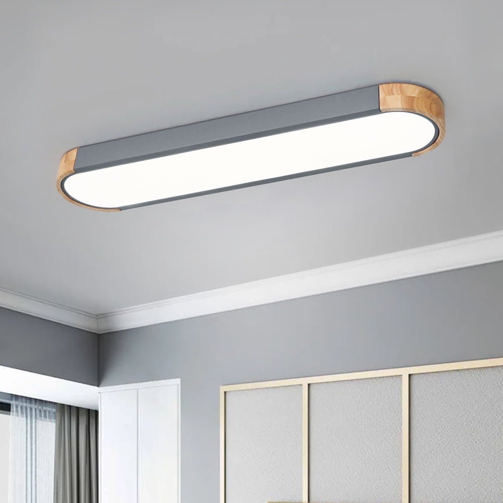 Ovale plafondlamp LED dimbaar 95cm mat zwart wit grijs hout minimalistisch modern design woonkamer slaapkamer | Sulvida