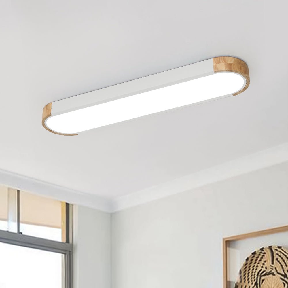 Ovale plafondlamp LED dimbaar 95cm mat zwart wit grijs hout minimalistisch modern design woonkamer slaapkamer | Sulvida