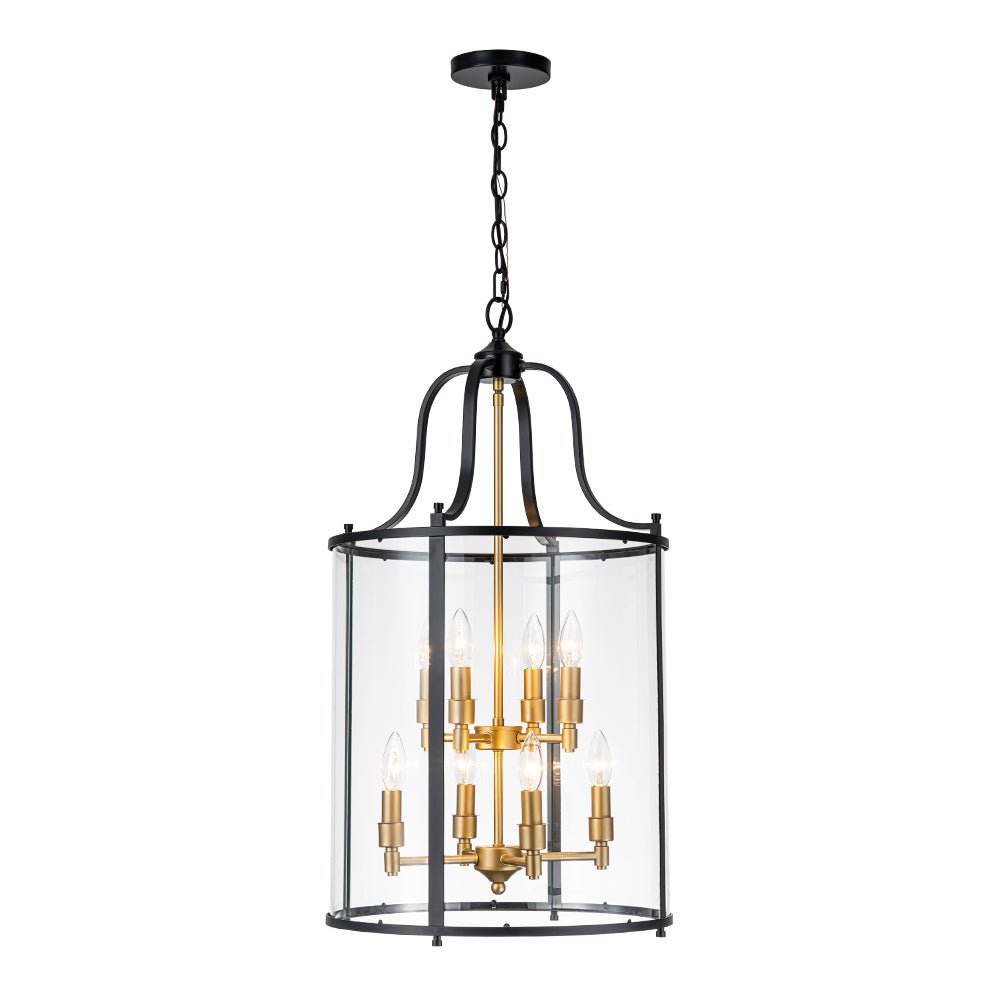 Cylindrische Kooilantaarn Hanglamp Helder Glas 8 Lichtpunten Kaarsstijl Zwart Goud Messing Eetkamer Woonkamer | Sulvida