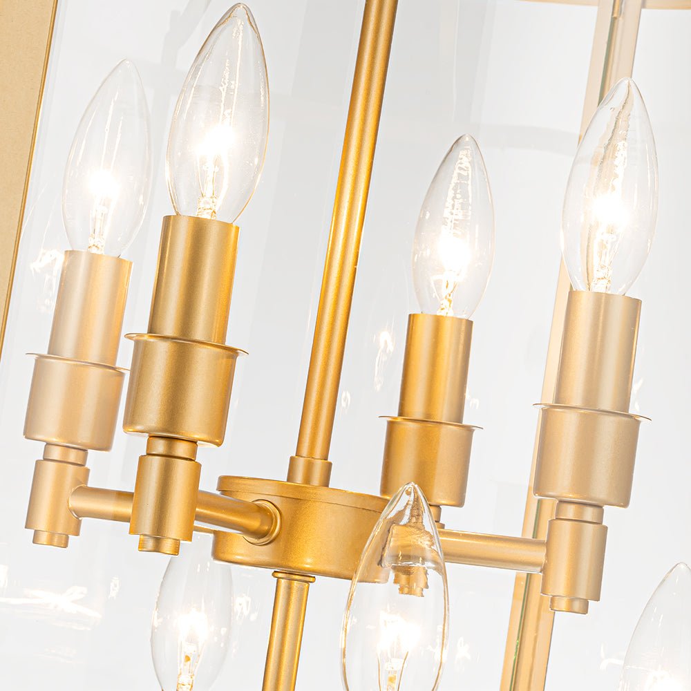 Cylindrische Kooilantaarn Hanglamp Helder Glas 8 Lichtpunten Kaarsstijl Zwart Goud Messing Eetkamer Woonkamer | Sulvida