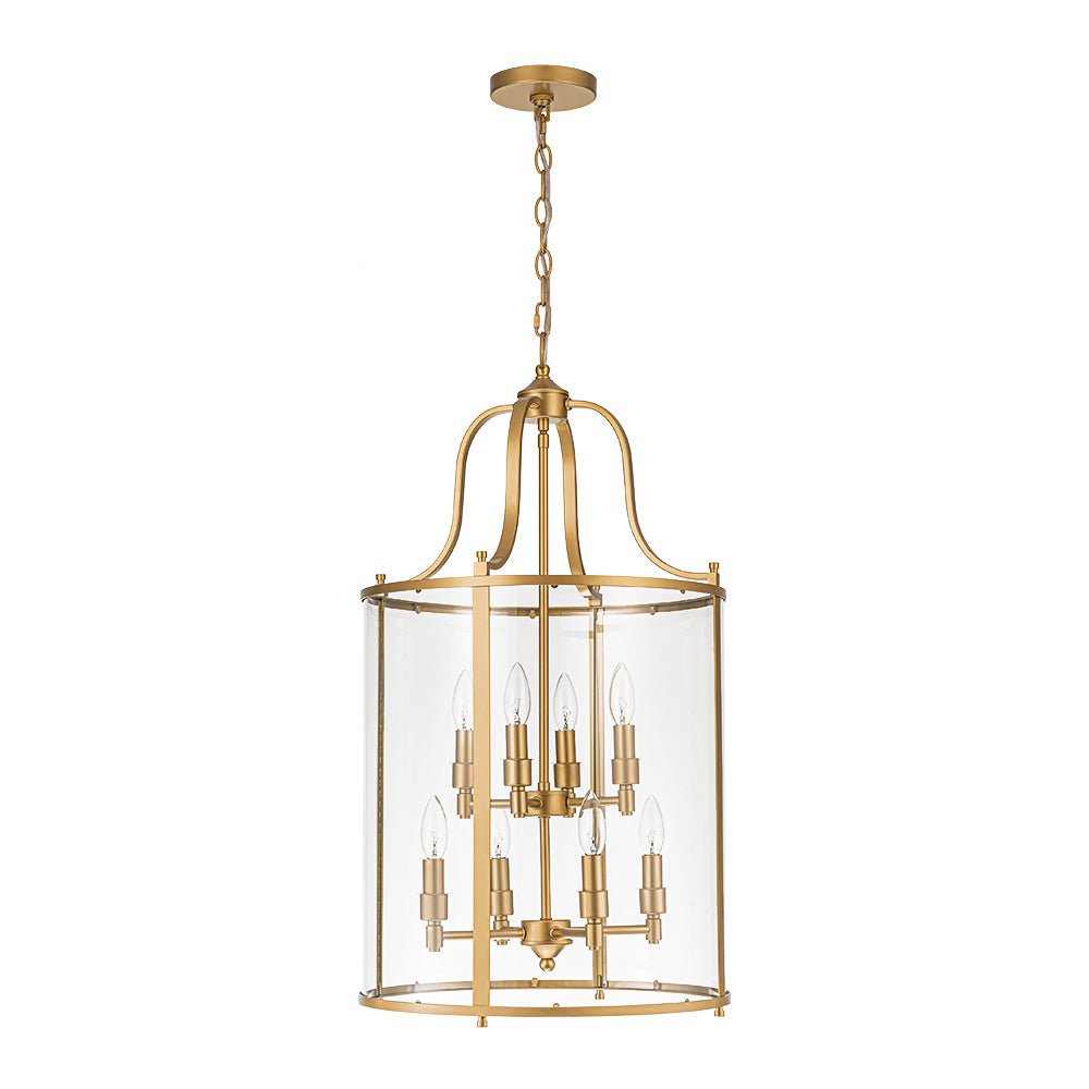 Cylindrische Kooilantaarn Hanglamp Helder Glas 8 Lichtpunten Kaarsstijl Zwart Goud Messing Eetkamer Woonkamer | Sulvida