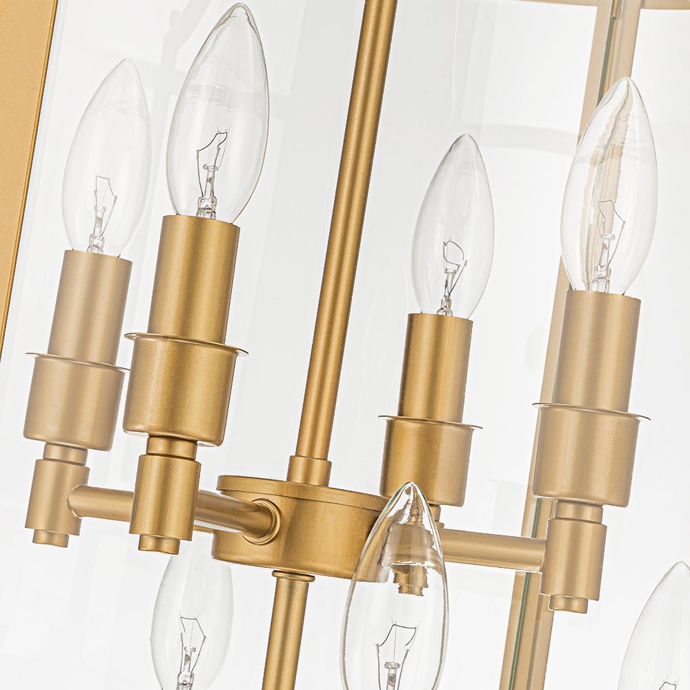 Cylindrische Kooilantaarn Hanglamp Helder Glas 8 Lichtpunten Kaarsstijl Zwart Goud Messing Eetkamer Woonkamer | Sulvida