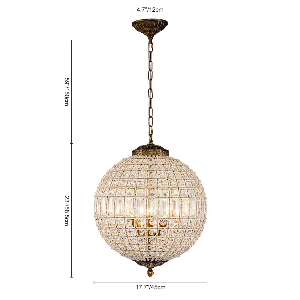 Kristallen Bolkroonluchter Antiek Messing Orbit Hanglamp Glas Verstelbare Ketting Klassiek Interieur | Sulvida