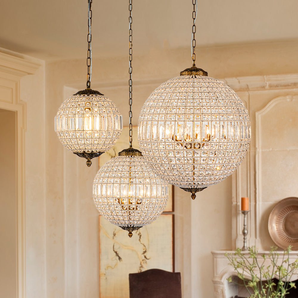Kristallen Bolkroonluchter Antiek Messing Orbit Hanglamp Glas Verstelbare Ketting Klassiek Interieur | Sulvida