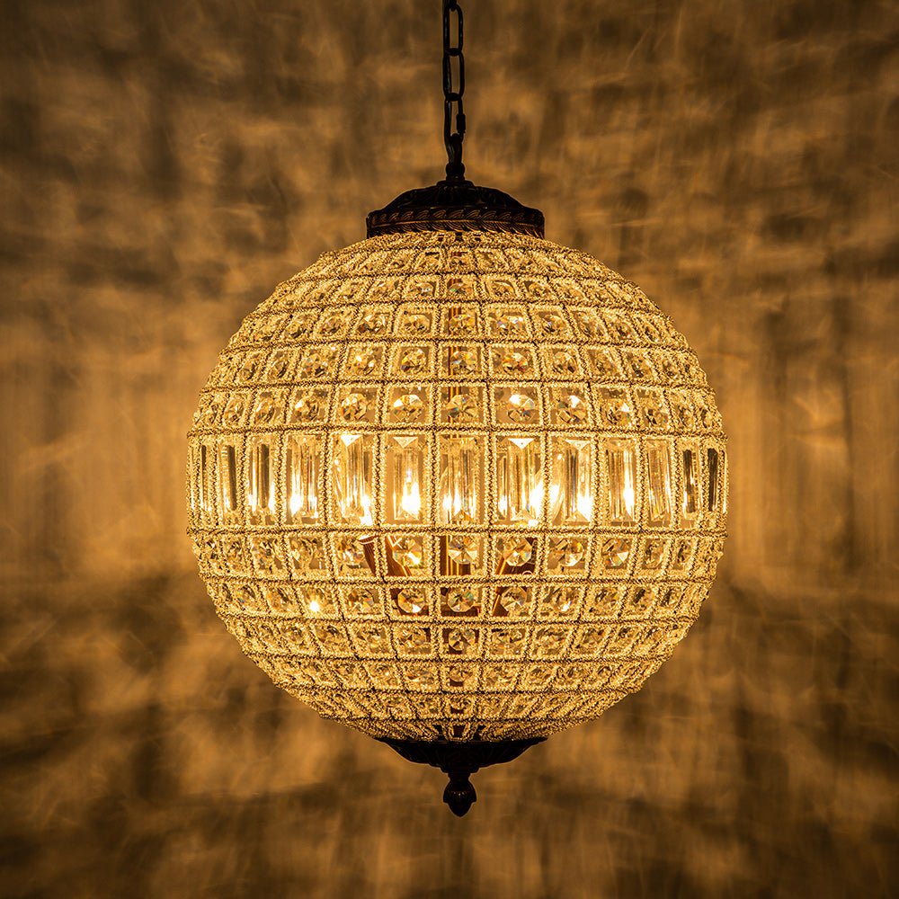 Kristallen Bolkroonluchter Antiek Messing Orbit Hanglamp Glas Verstelbare Ketting Klassiek Interieur | Sulvida