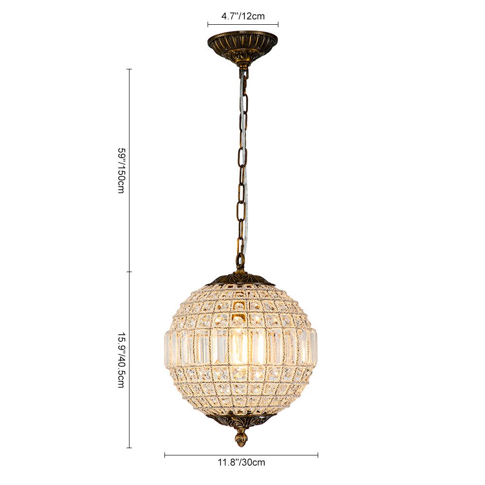 Kristallen Bolkroonluchter Antiek Messing Orbit Hanglamp Glas Verstelbare Ketting Klassiek Interieur | Sulvida