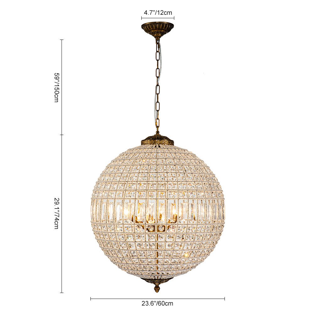 Kristallen Bolkroonluchter Antiek Messing Orbit Hanglamp Glas Verstelbare Ketting Klassiek Interieur | Sulvida