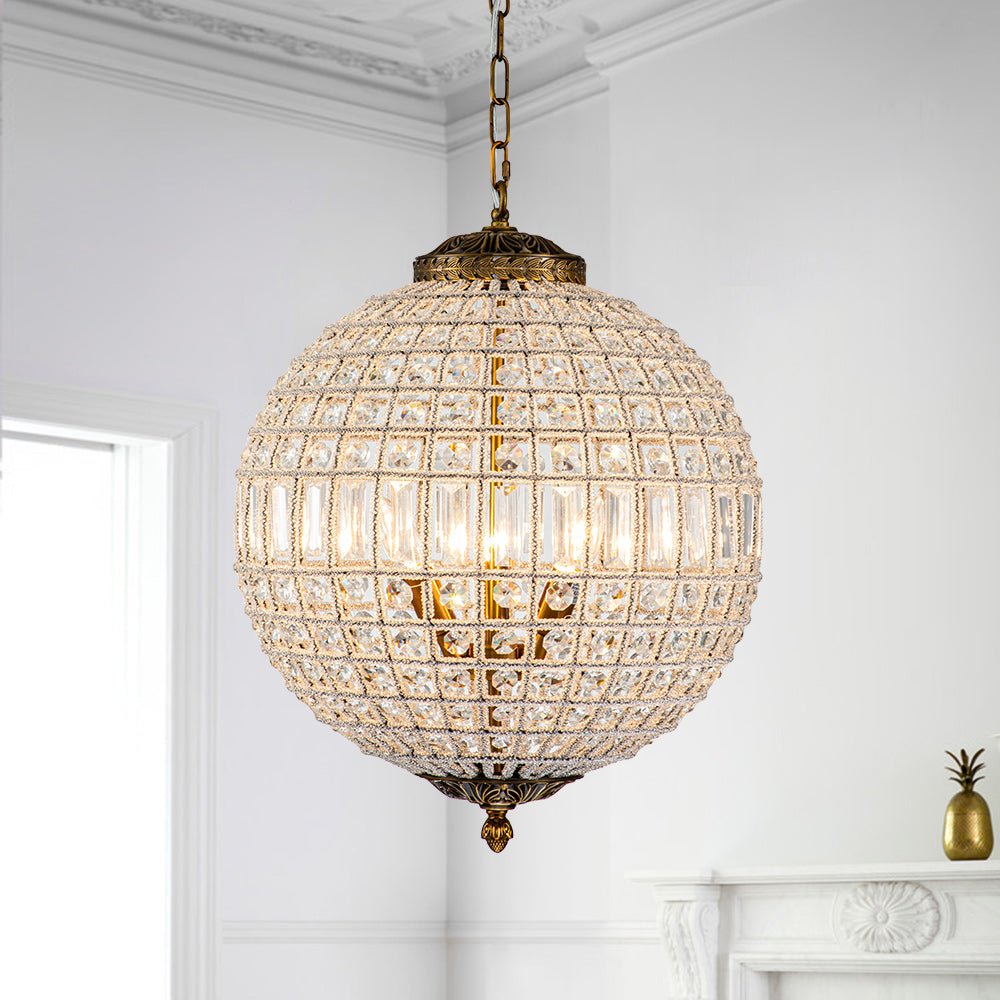 Kristallen Bolkroonluchter Antiek Messing Orbit Hanglamp Glas Verstelbare Ketting Klassiek Interieur | Sulvida