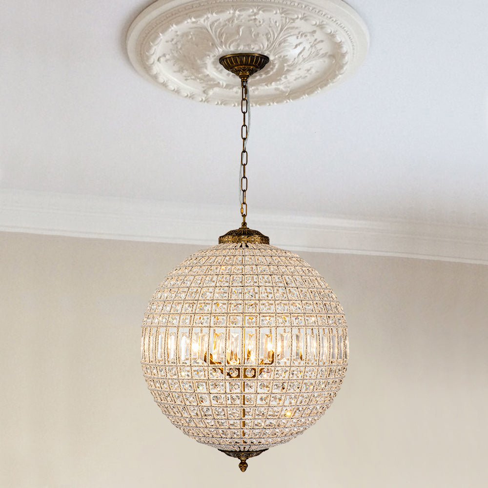 Kristallen Bolkroonluchter Antiek Messing Orbit Hanglamp Glas Verstelbare Ketting Klassiek Interieur | Sulvida