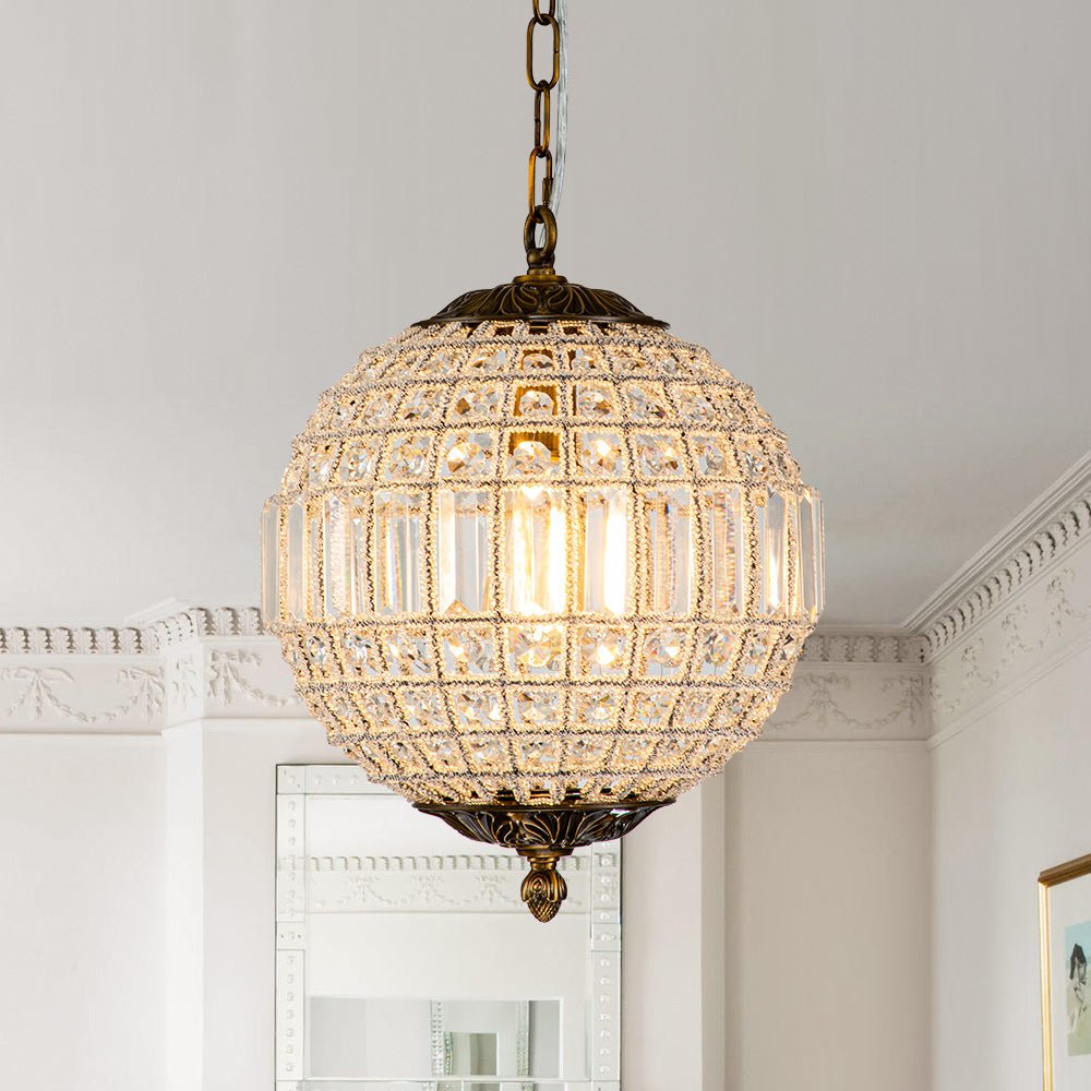 Kristallen Bolkroonluchter Antiek Messing Orbit Hanglamp Glas Verstelbare Ketting Klassiek Interieur | Sulvida